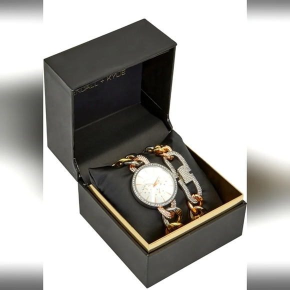NWT Kendall + Kylie Two-Tone Crystal Watch/Bracelet Set - Picture 3 of 10